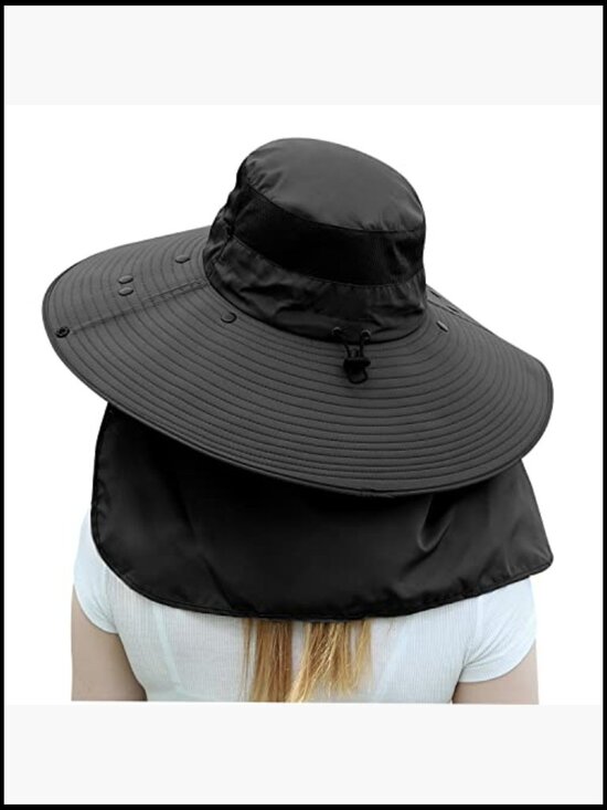 Wide Brim Sun Hat with Detachable Neck Flap UV Protection Fishing Hiking